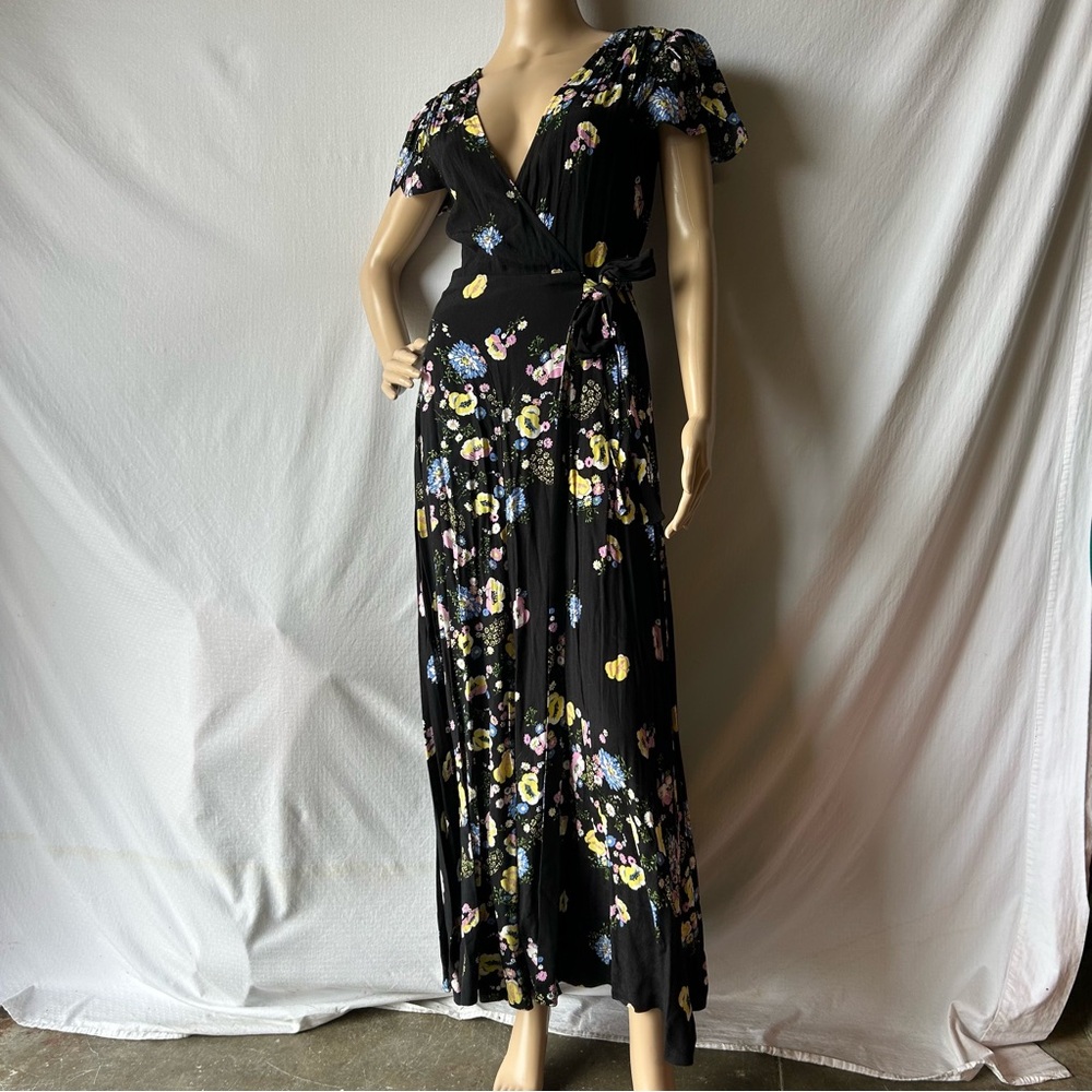 FREE PEOPLE Floral Black Wrap Maxi Dress